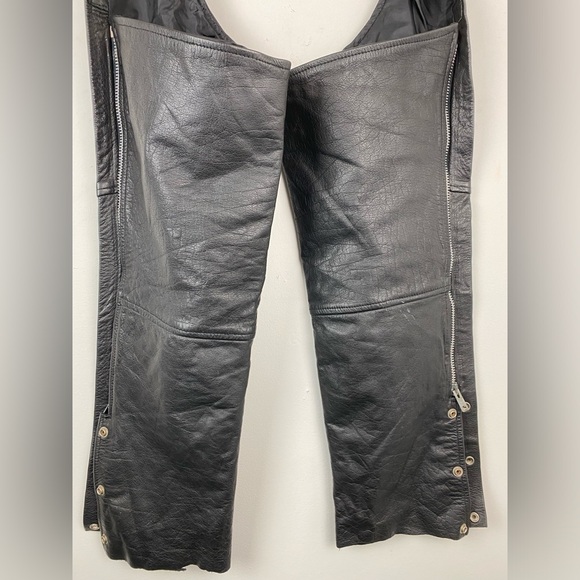 S Collection size Large Black Leather Motorcycle Riding Chaps - Picture 6 of 9